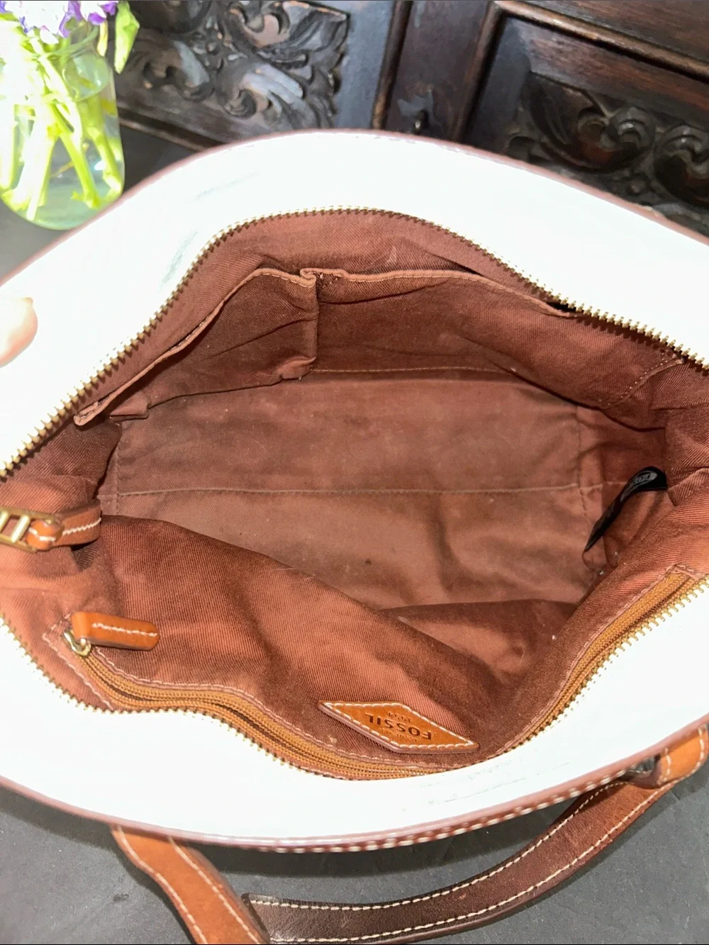 Fossil Cream and Brown Perforated Dot Tote
